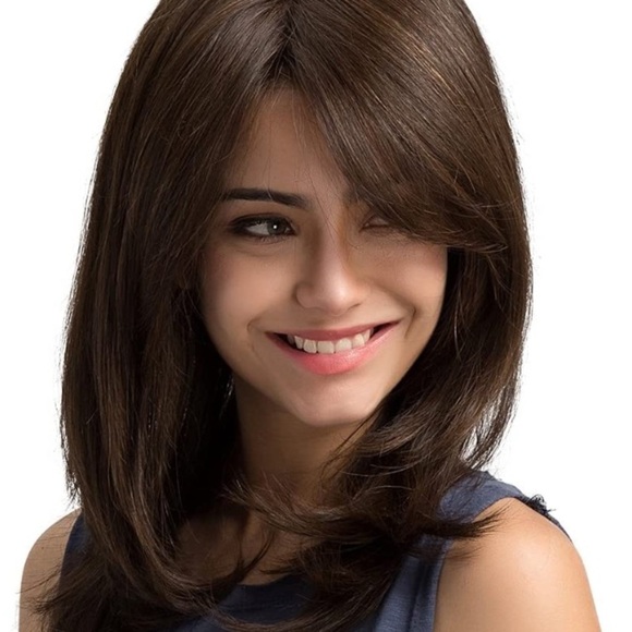 Dark Brown Long Wavy Wigs with Bangs main image 4